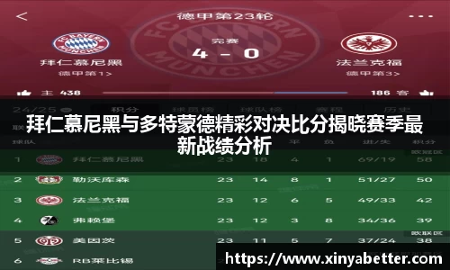 拜仁慕尼黑与多特蒙德精彩对决比分揭晓赛季最新战绩分析